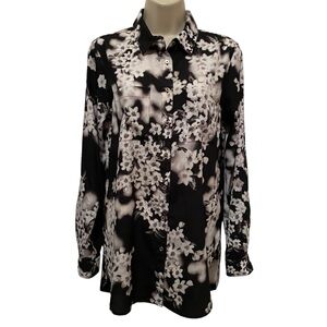 Calvin Klein Women’s Blouse long Sleeve Roll tab Floral Abstract Print Small